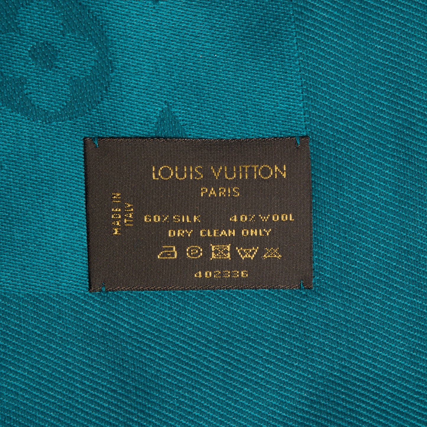 Silk Wool Monogram Shine Shawl Turquoise