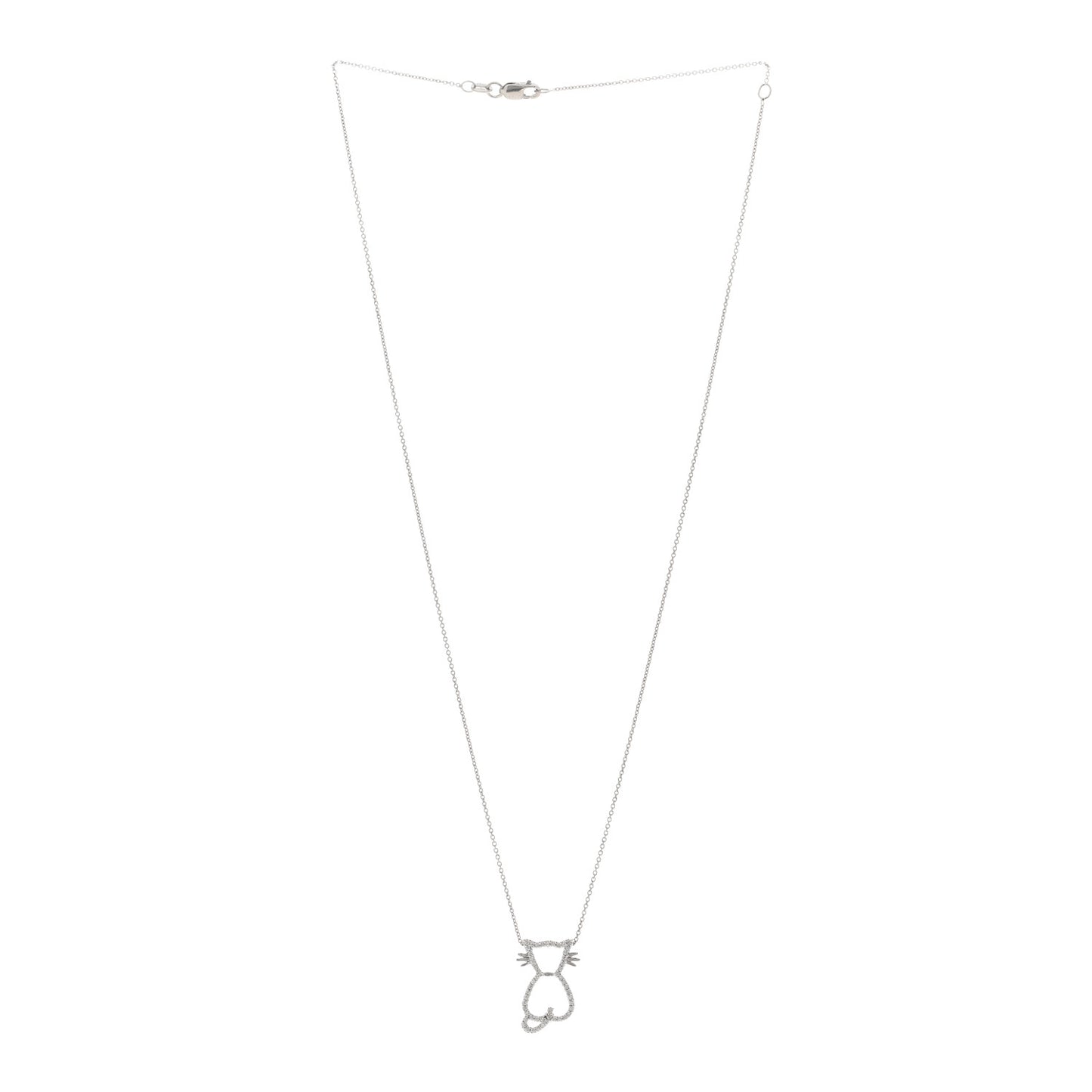 18K White Gold Diamond Cat Pendant Necklace
