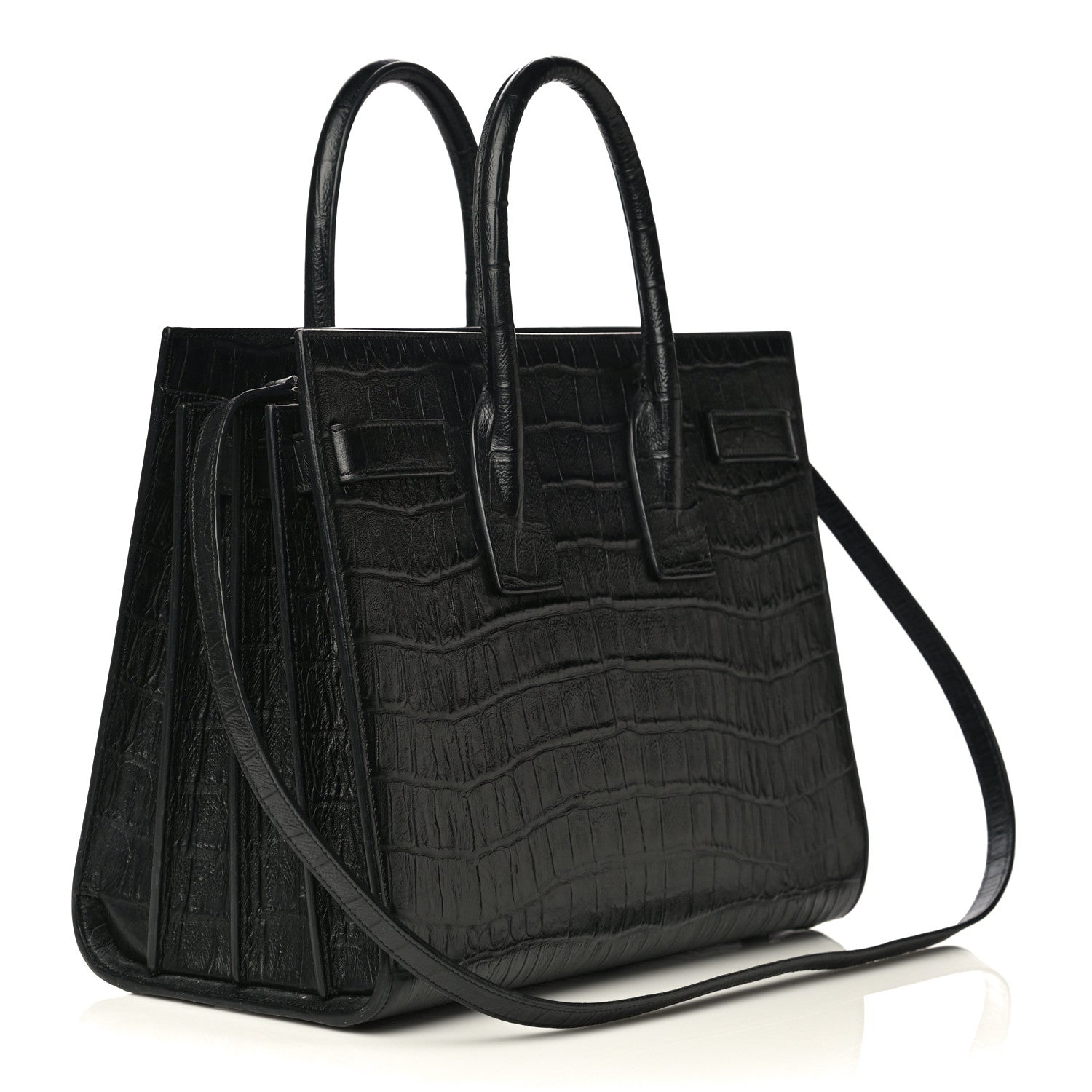 Saint Laurent Calfskin Crocodile Embossed Small Sac de Jour Black 3 of 12