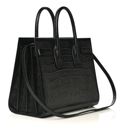 Saint Laurent Calfskin Crocodile Embossed Small Sac de Jour Black 3 of 12