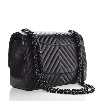 Chanel Lambskin Chevron Quilted Jumbo Double Flap So Black 4 of 10