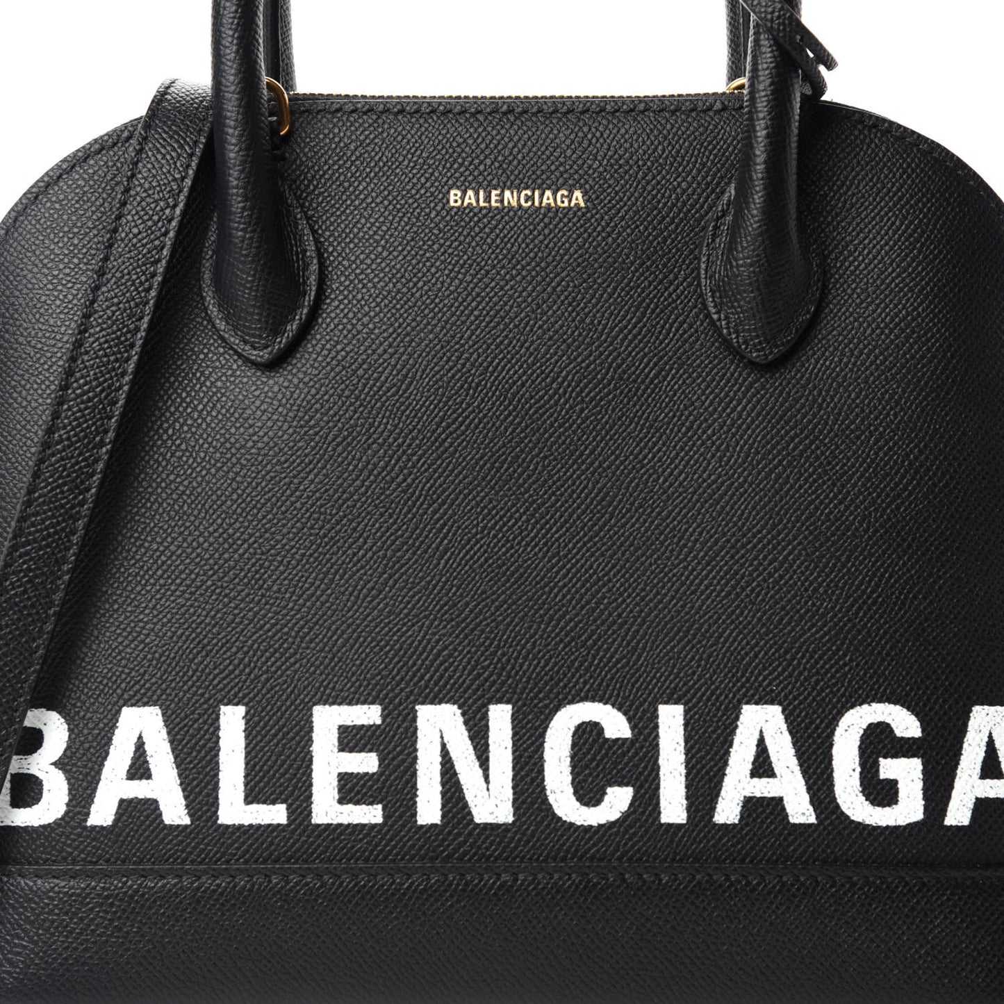 Signature Grained Calfskin Logo S Ville Top Handle Bag Black