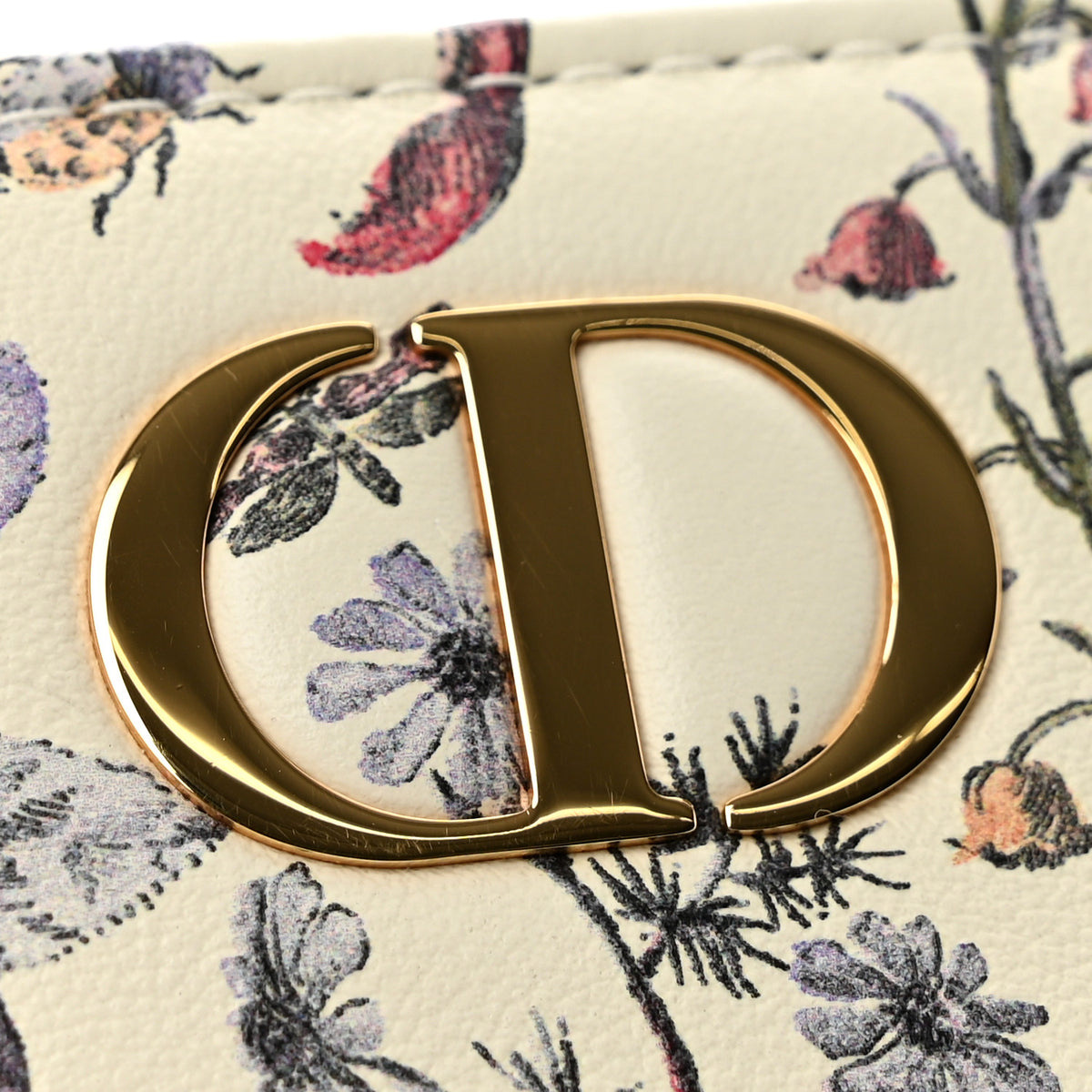 Christian Dior Calfskin Cabinet De Curiosites Print Caro XS Wallet White Multicolor 8 of 9