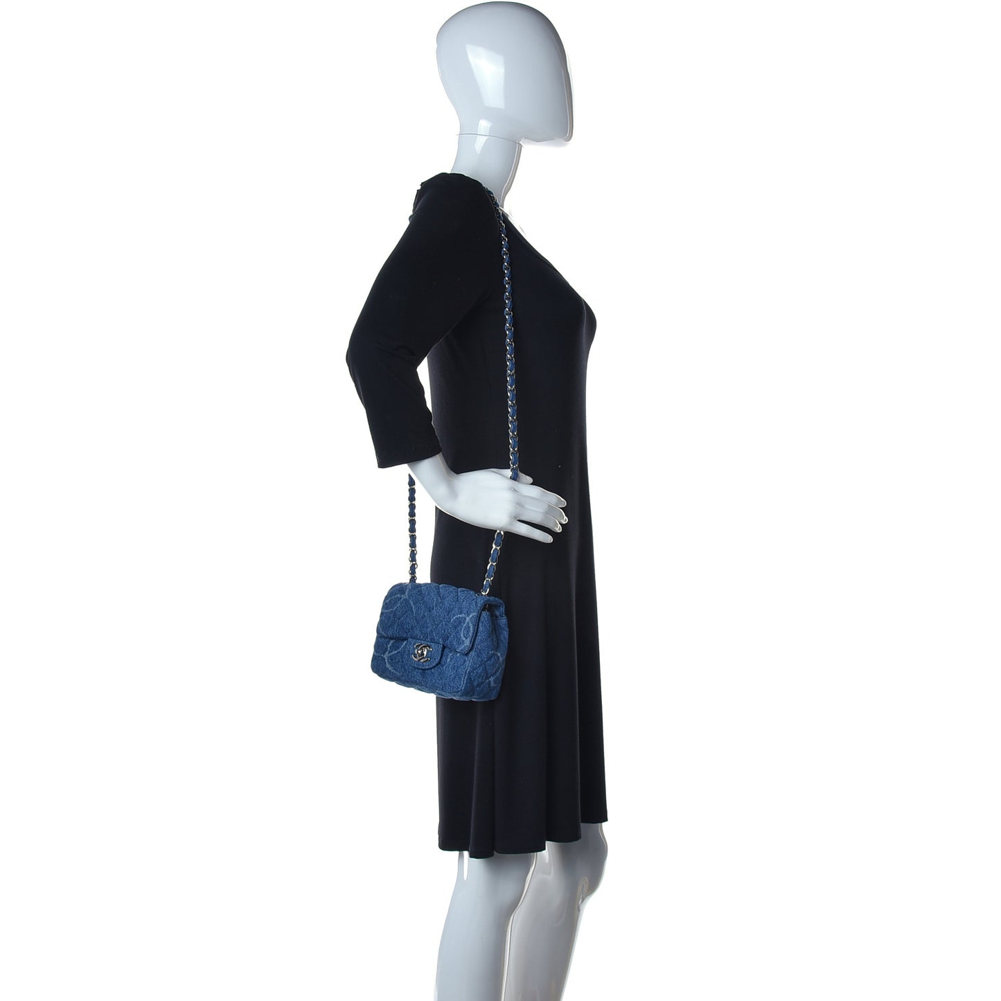 Denim CC Quilted Mini Square Flap Blue