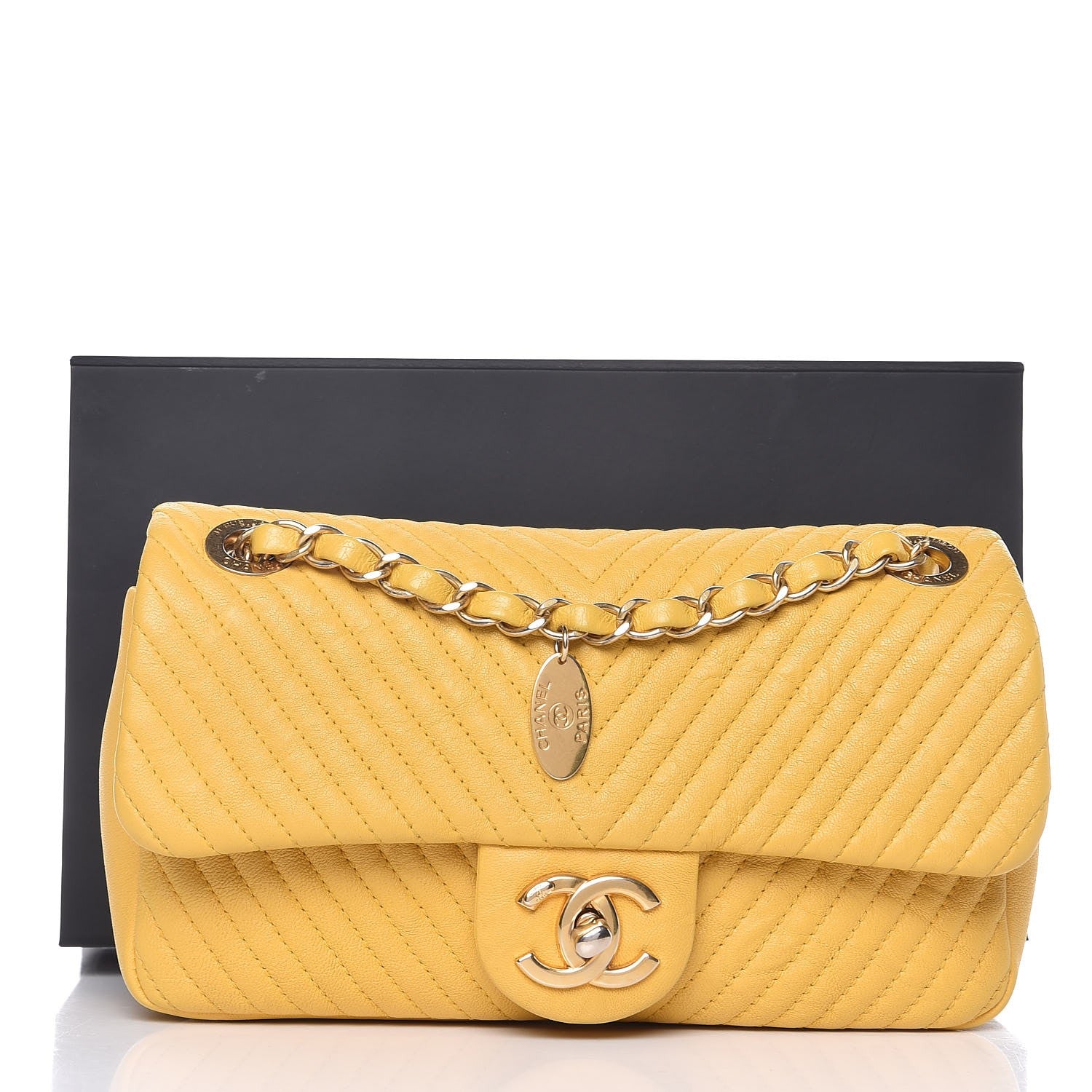 Chanel Calfskin Chevron Quilted Small Surpique Flap Yellow 11 of 11