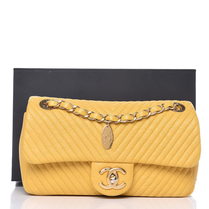 Chanel Calfskin Chevron Quilted Small Surpique Flap Yellow 11 of 11