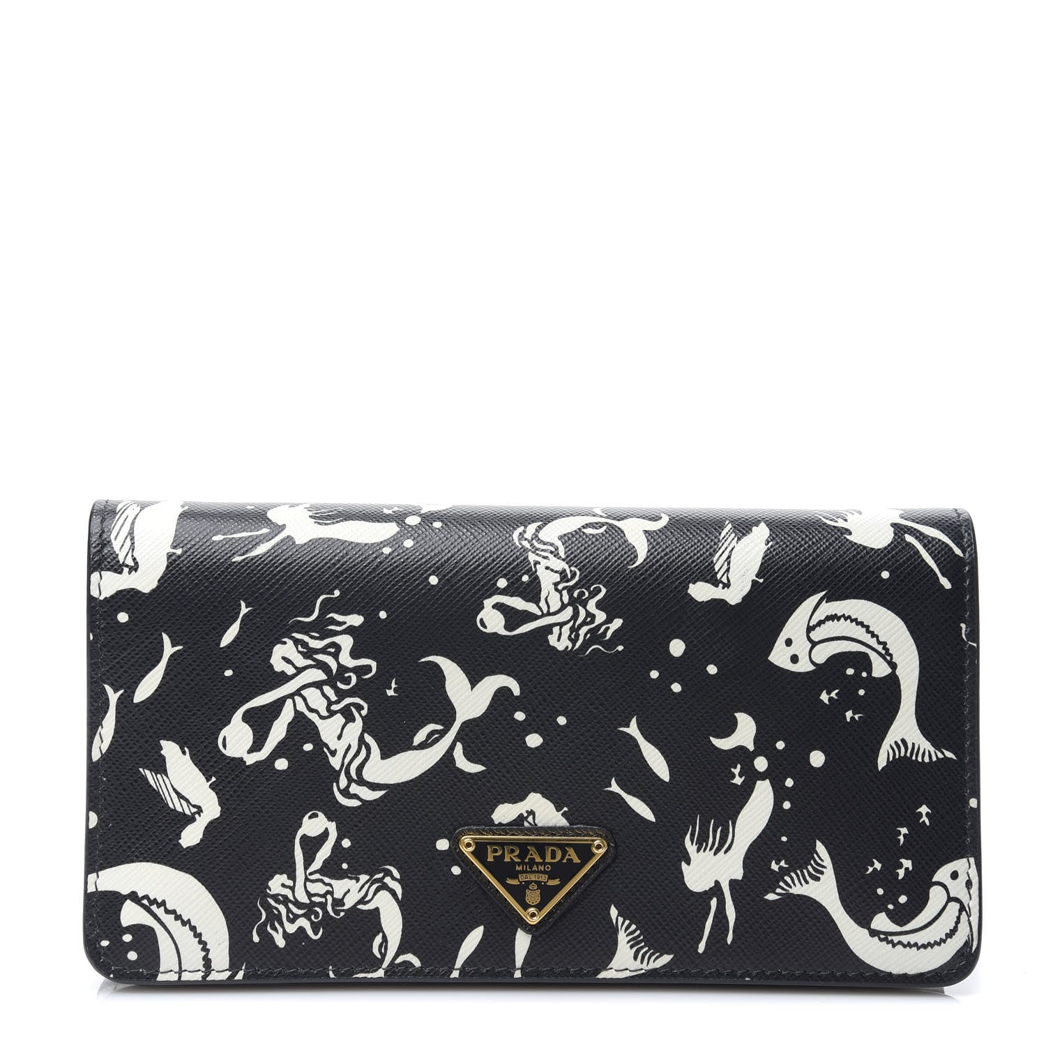 Prada Saffiano Triangle Logo Mermaid Print Mini Crossbody Bag Black 1 of 8