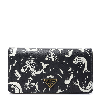 Prada Saffiano Triangle Logo Mermaid Print Mini Crossbody Bag Black 1 of 8