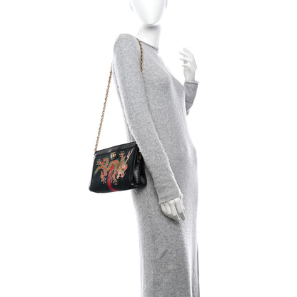 Gucci Suede Patent Web Dragon Embroidered Small Ophidia Chain Shoulder Bag Blue Black 2 of 11