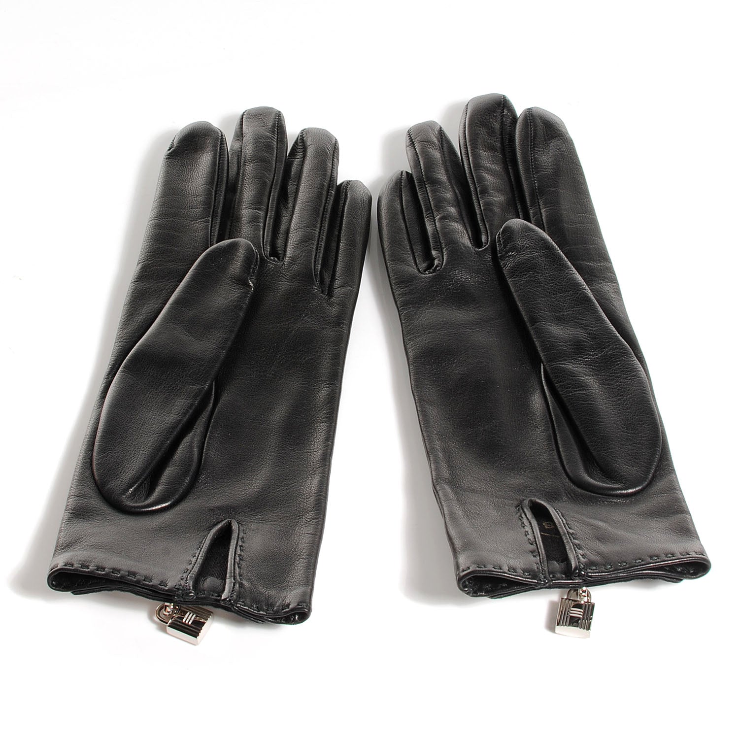 Hermes Lambskin Soya Kelly Lock Gloves Black 6 2 of 4