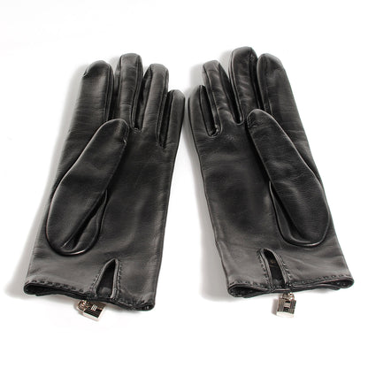 Hermes Lambskin Soya Kelly Lock Gloves Black 6 2 of 4