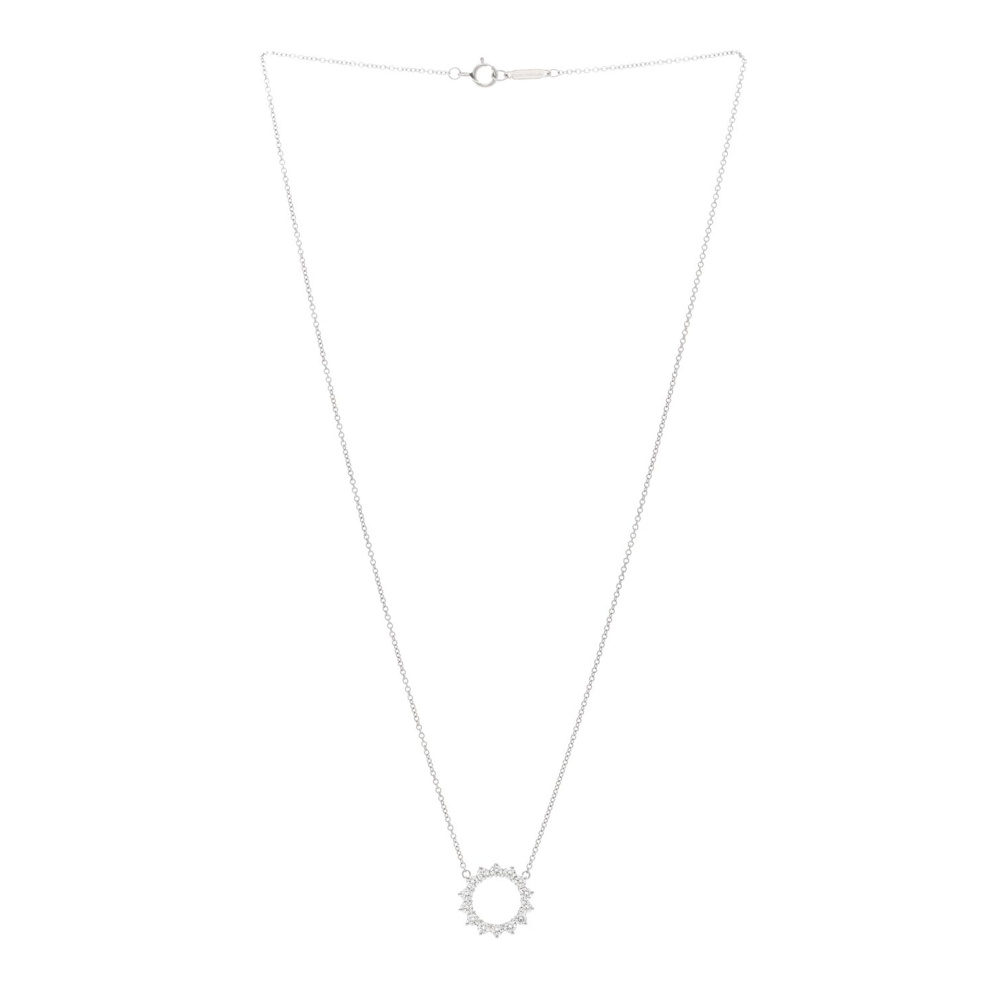 Platinum Diamond Small Open Circle Pendant Necklace