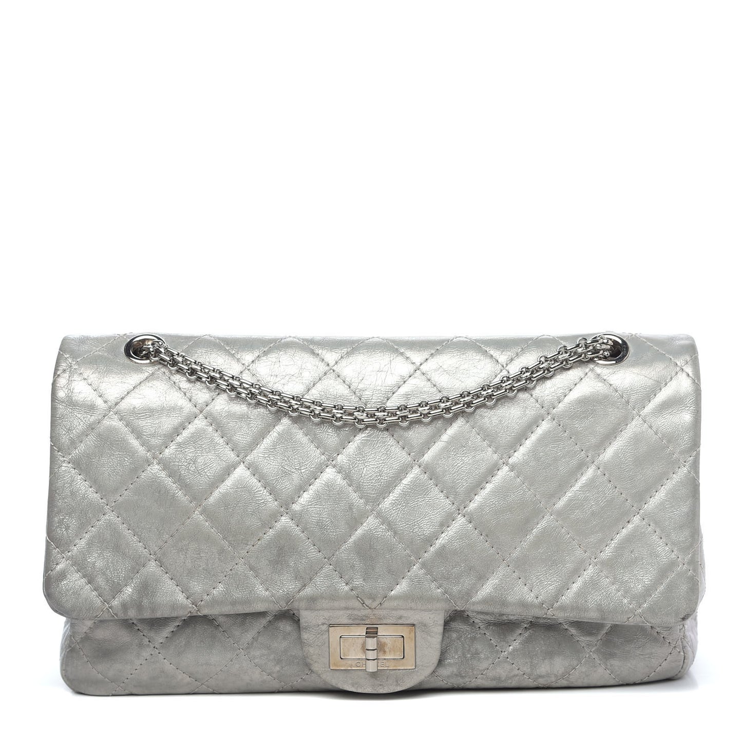 Metallic Aged Calfskin Quilted 2.55 Reissue 227 Flap Silver