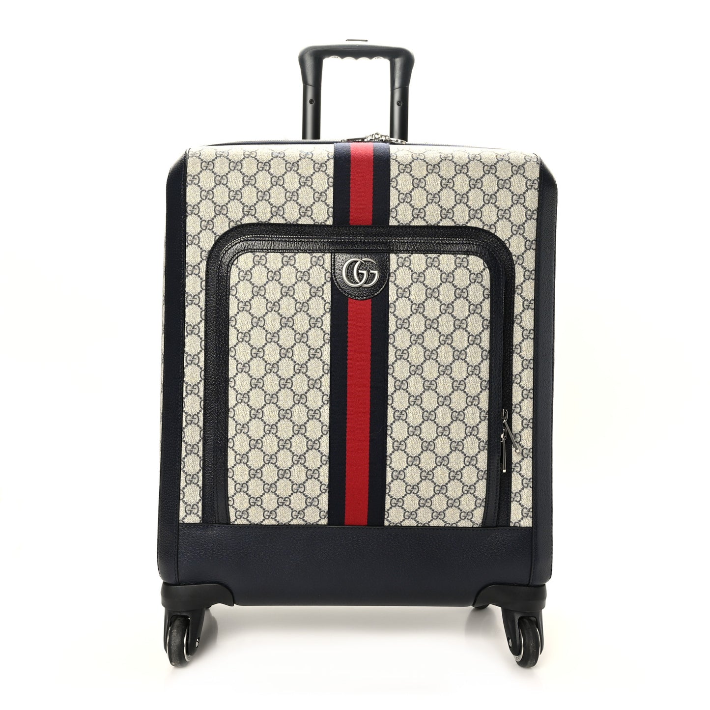 GG Supreme Monogram Textured Dollar Calfskin Web Small Savoy Cabin Trolley Beige Blue