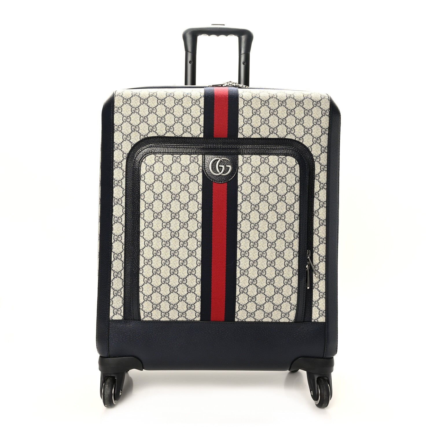 Gucci GG Supreme Monogram Textured Dollar Calfskin Web Small Savoy Cabin Trolley Beige Blue 1 of 9