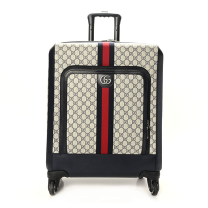 Gucci GG Supreme Monogram Textured Dollar Calfskin Web Small Savoy Cabin Trolley Beige Blue 1 of 9