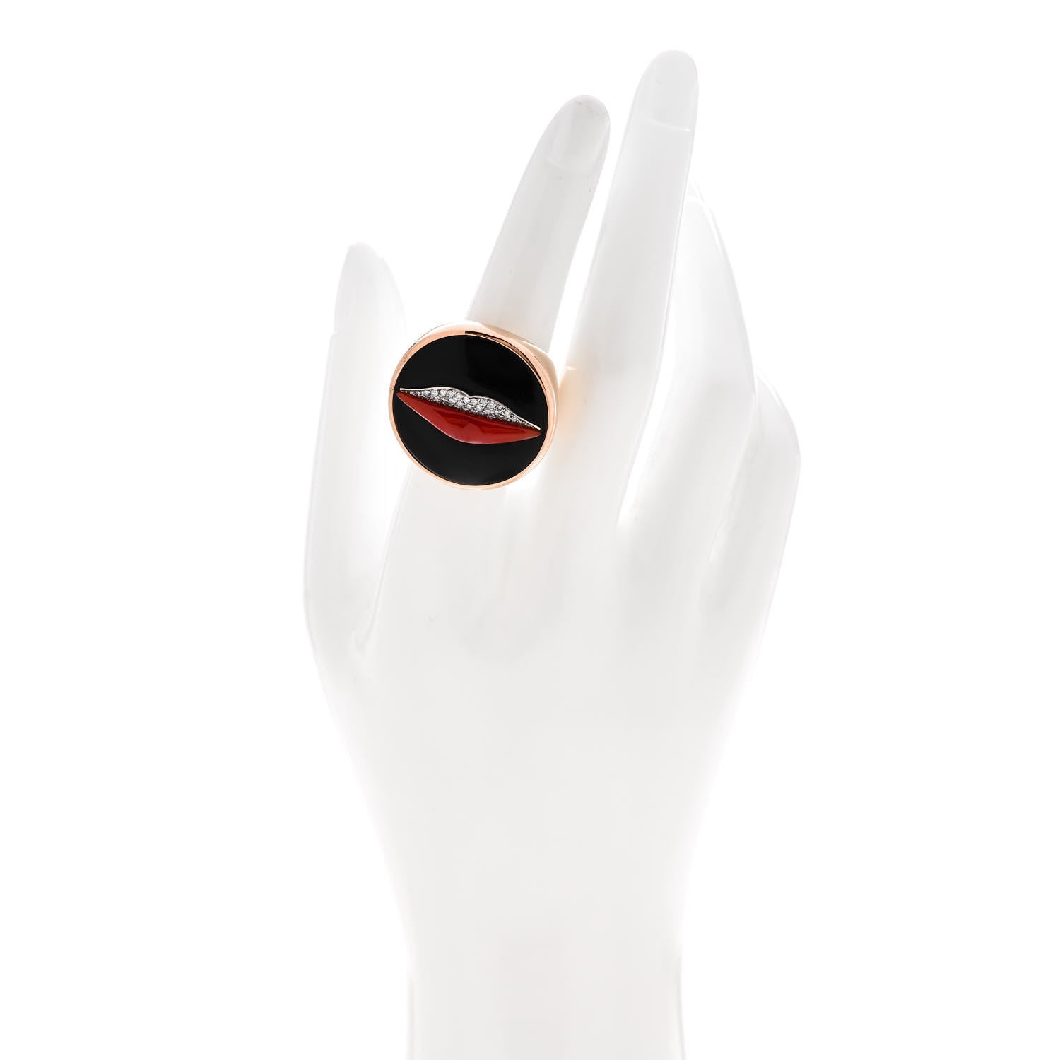 Bulgari 18K Rose Gold Diamond Jet Coral Enigma Lips Ring 56 7.5 2 of 6