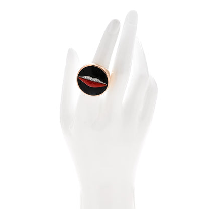 Bulgari 18K Rose Gold Diamond Jet Coral Enigma Lips Ring 56 7.5 2 of 6