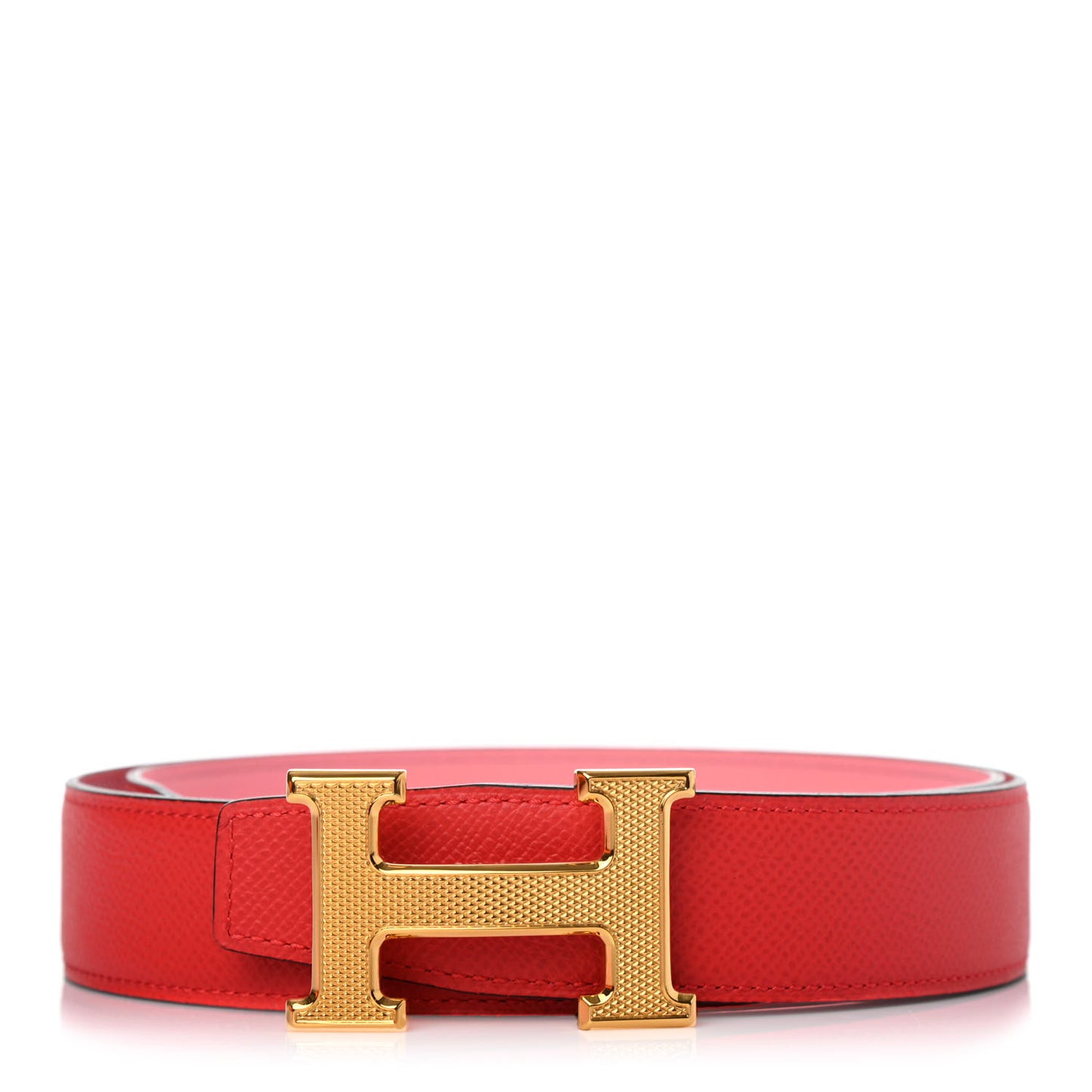 Epsom 32mm Guilloche H Belt 80 Rose Confetti Rouge Tomate