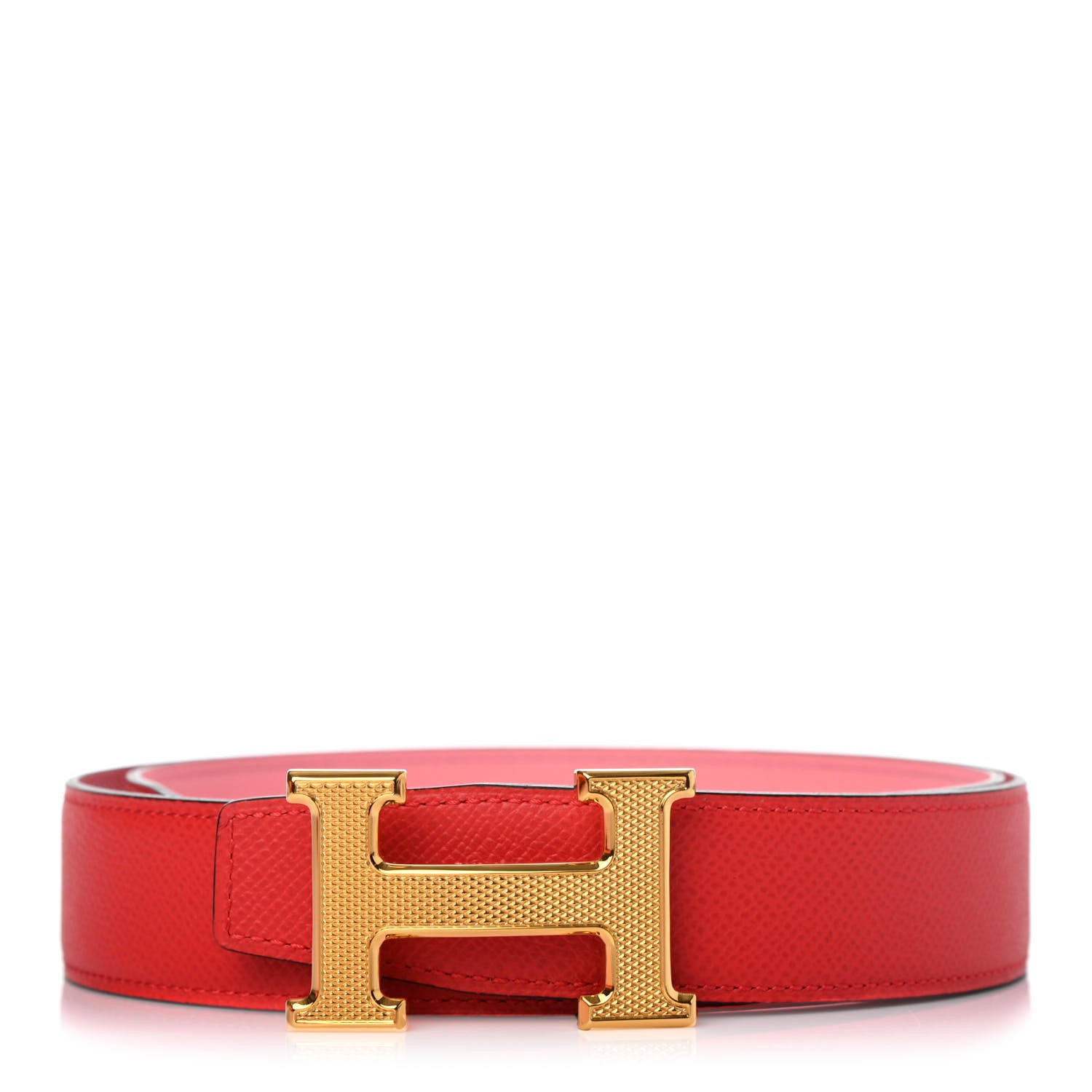 Hermes Epsom 32mm Guilloche H Belt 80 Rose Confetti Rouge Tomate 1 of 4