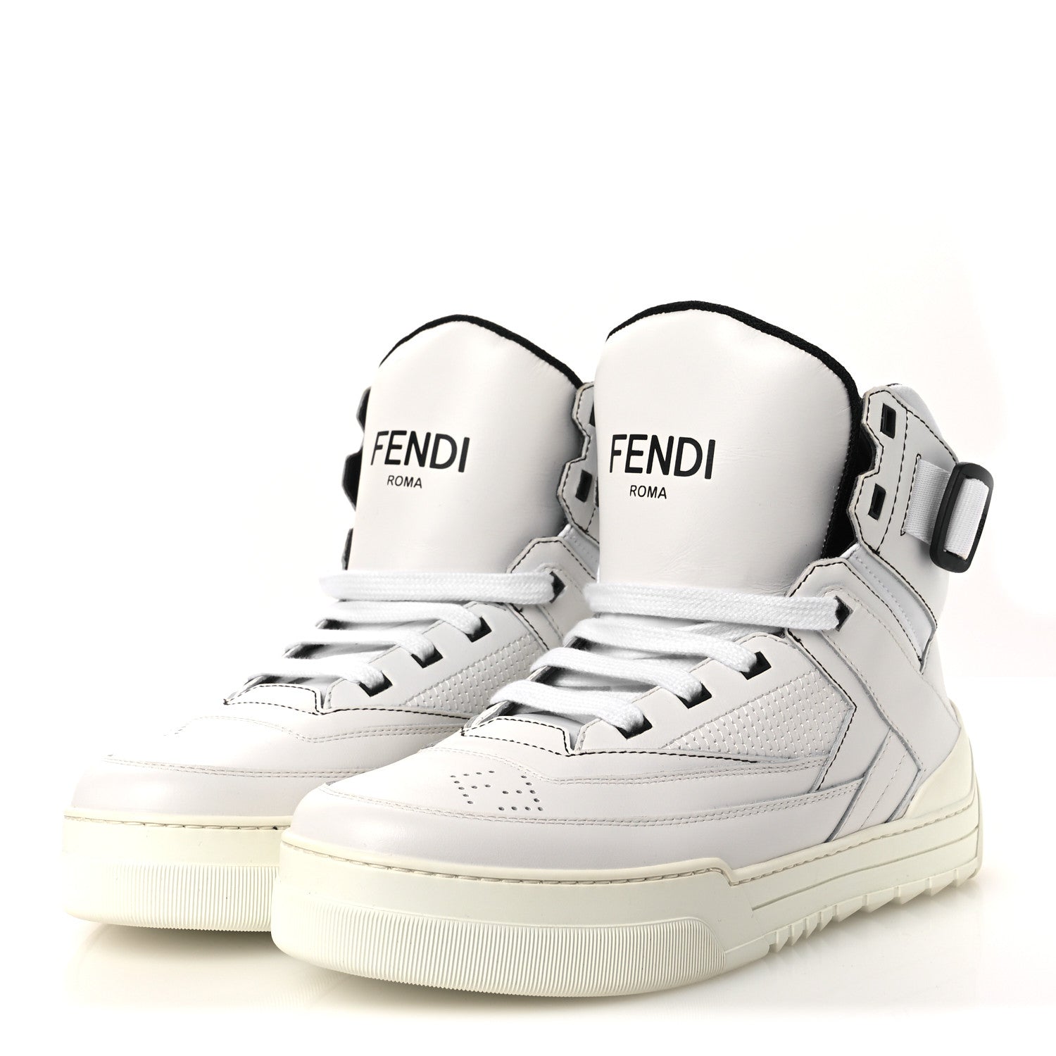 Fendi Vitello Nylon Logo Mens High Top Sneakers 7 Ultra White Black 4 of 11