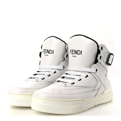 Fendi Vitello Nylon Logo Mens High Top Sneakers 7 Ultra White Black 4 of 11