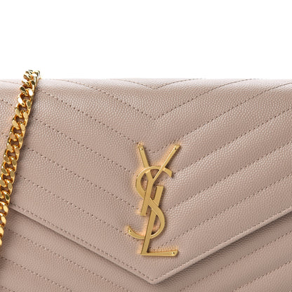 Saint Laurent Grain De Poudre Matelasse Chevron Monogram Walllet on Chain Dark Beige 10 of 11