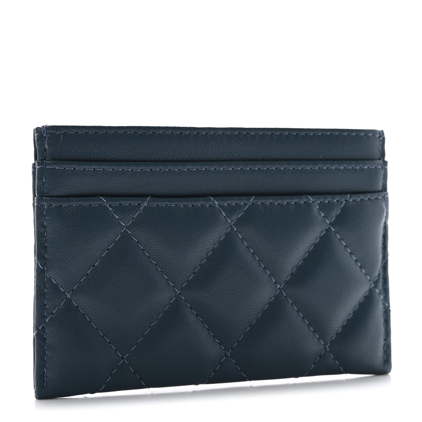 Lambskin Enamel Quilted Card Holder Blue
