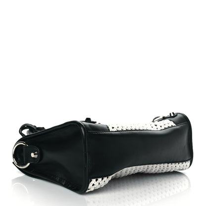 Balenciaga Calfskin Woven Nylon Mesh Classic Silver Hardware Mini City Black White 4 of 10