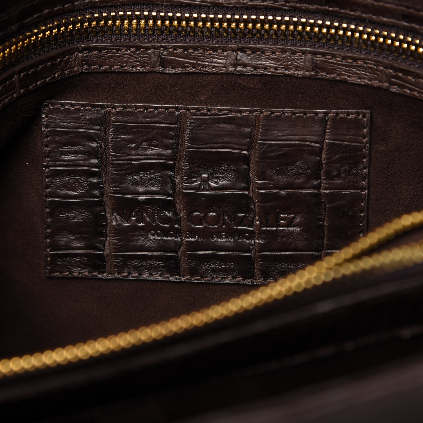 Crocodile Suede Shoulder Bag Brown