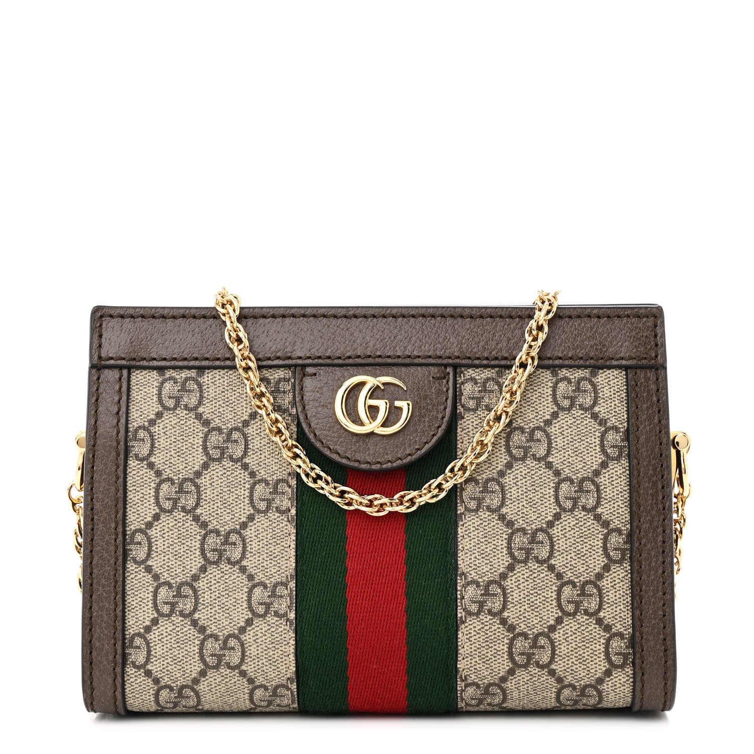 Gucci GG Supreme Monogram Textured Dollar Calfskin Web Mini Ophidia Chain Shoulder Bag Beige Ebony New Acero 1 of 10