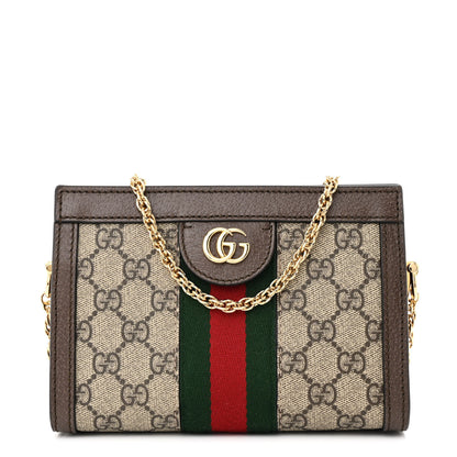 Gucci GG Supreme Monogram Textured Dollar Calfskin Web Mini Ophidia Chain Shoulder Bag Beige Ebony New Acero 1 of 10
