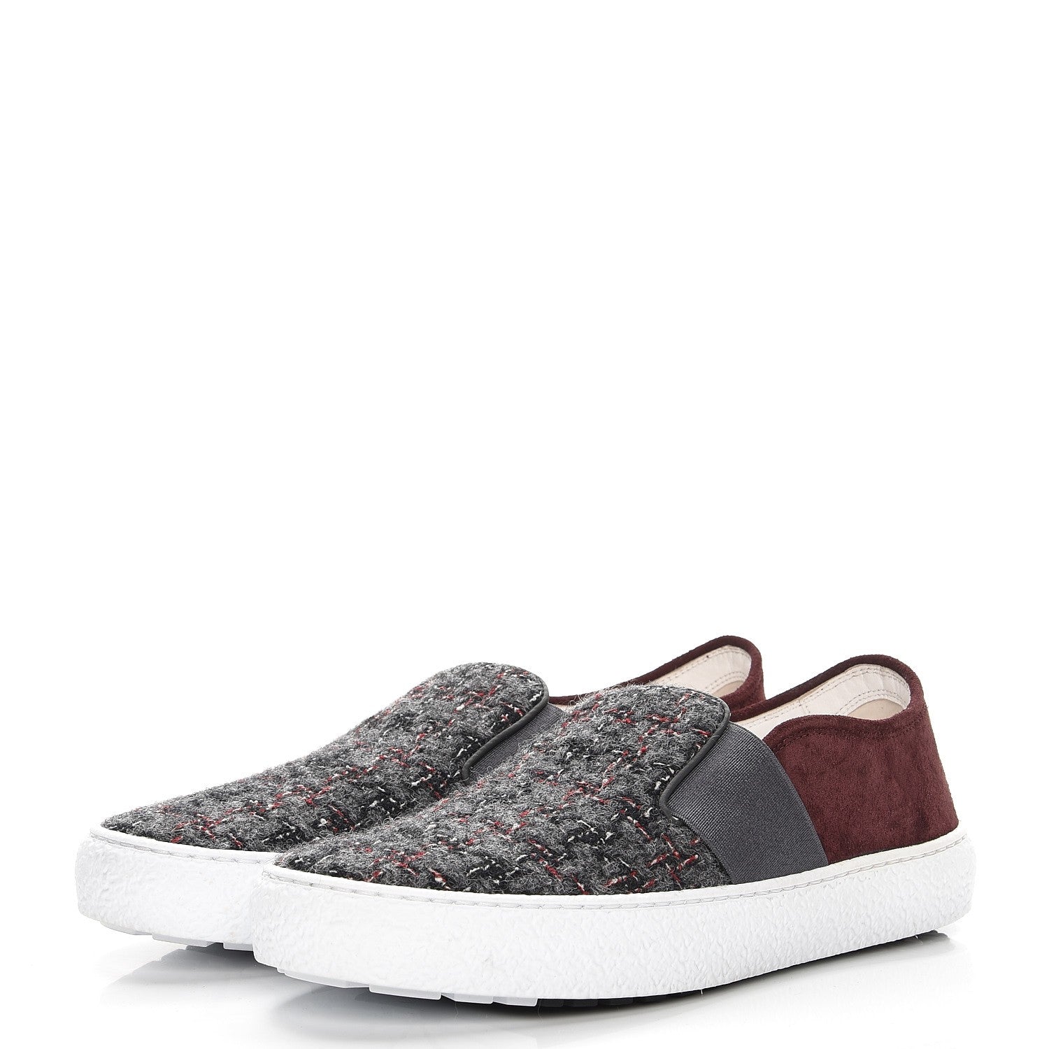 Chanel Suede Tweed Sneakers 37.5 Burgundy 2 of 20