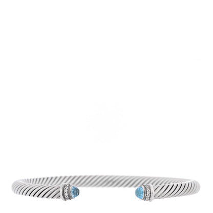 David Yurman Sterling Silver Diamond Blue Topaz 5mm Cable Classics Bracelet 1 of 3