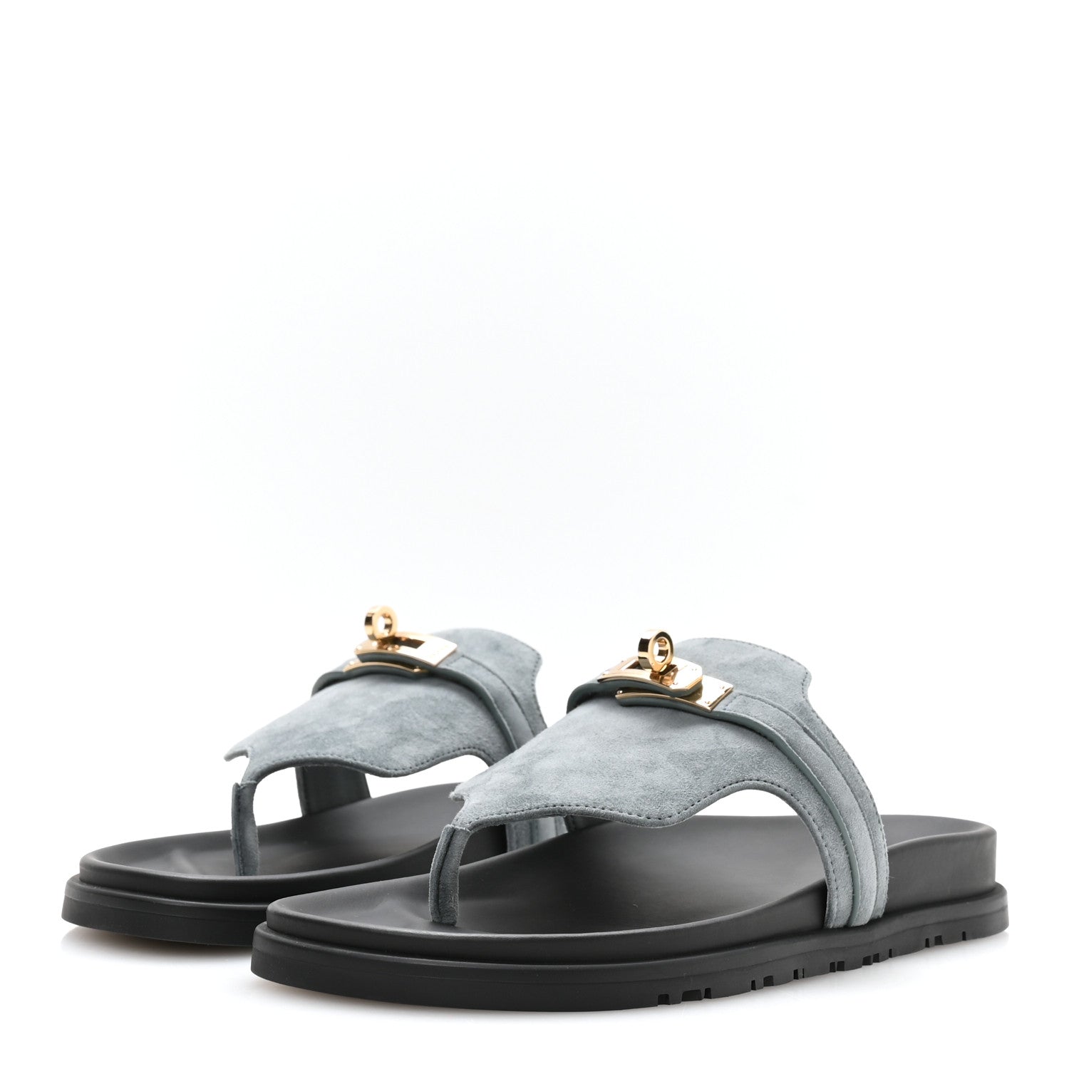 Hermes Suede Goatskin Womens Empire Sandals 38 Bleu Tonnerre 4 of 9