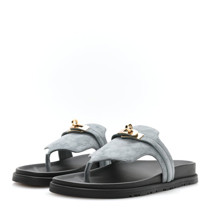 Hermes Suede Goatskin Womens Empire Sandals 38 Bleu Tonnerre 4 of 9