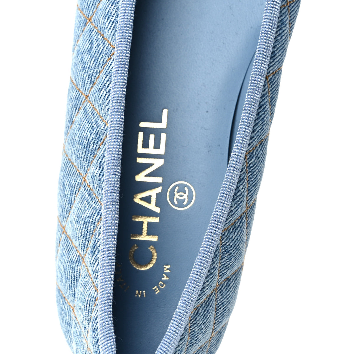 Chanel Denim Quilted CC Cap Toe Ballerina Flats 37 Light Blue 7 of 10