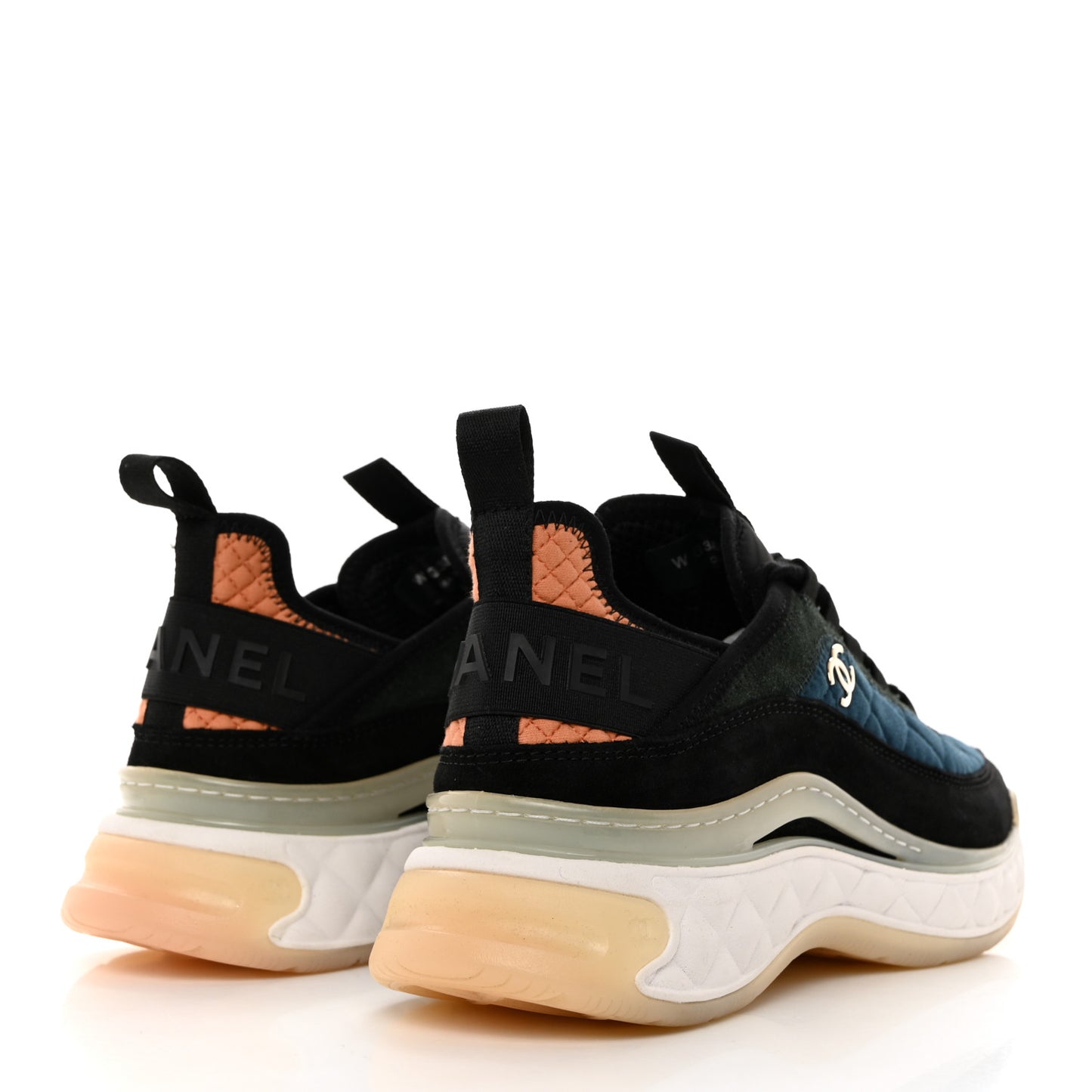 Fabric Suede Calfskin CC Sneakers 37.5 Dark Blue Dark Green Light Orange
