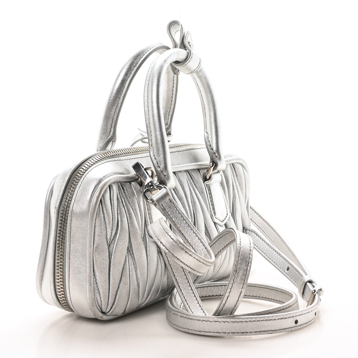 Metallic Nappa Matelasse Mini Arcadie Top Handle Bag Silver