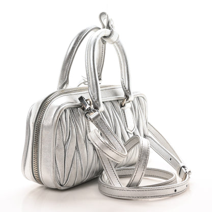 Miu Miu Metallic Nappa Matelasse Mini Arcadie Top Handle Bag Silver 3 of 9