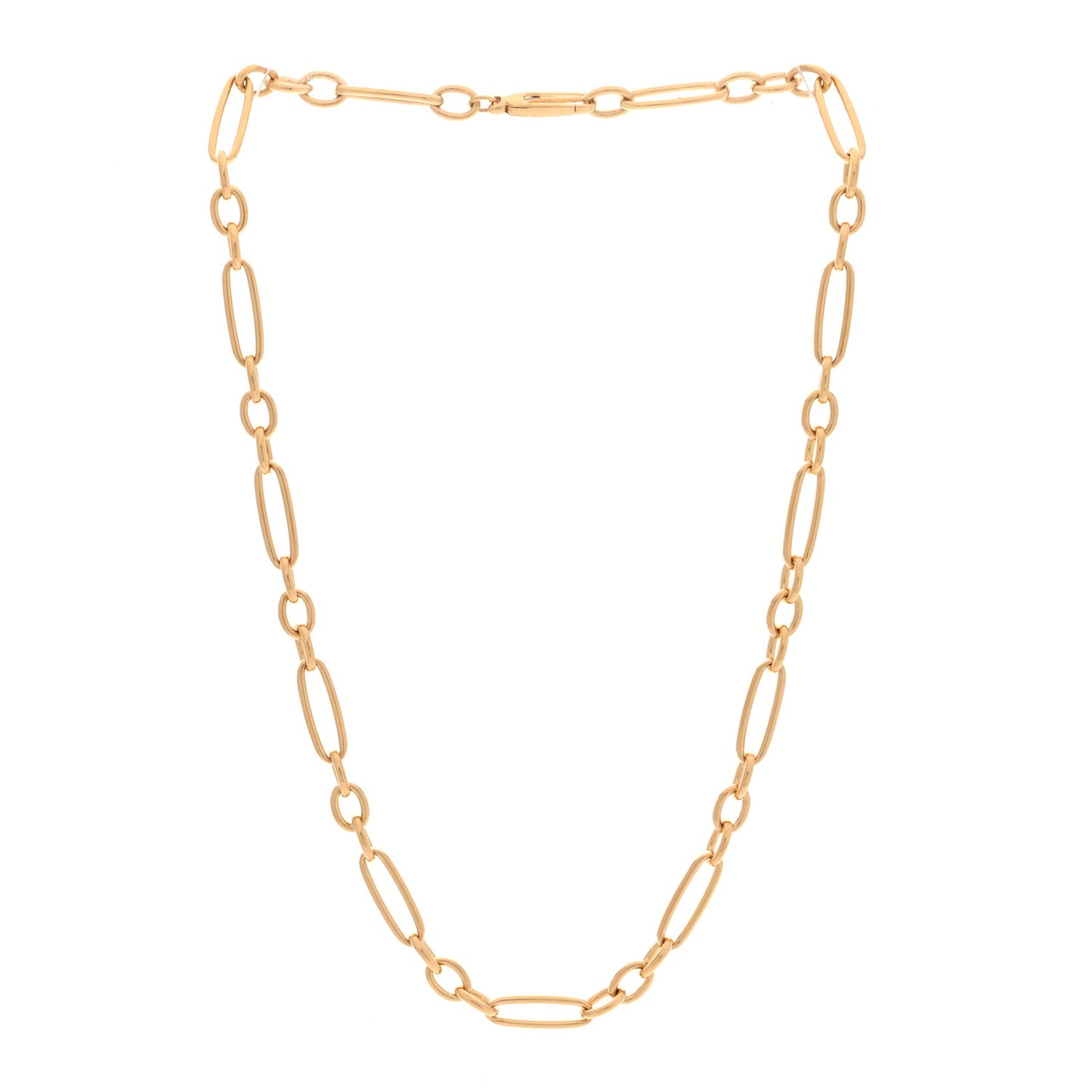 18K Yellow Gold Alternating Long and Short Oval Link Necklace