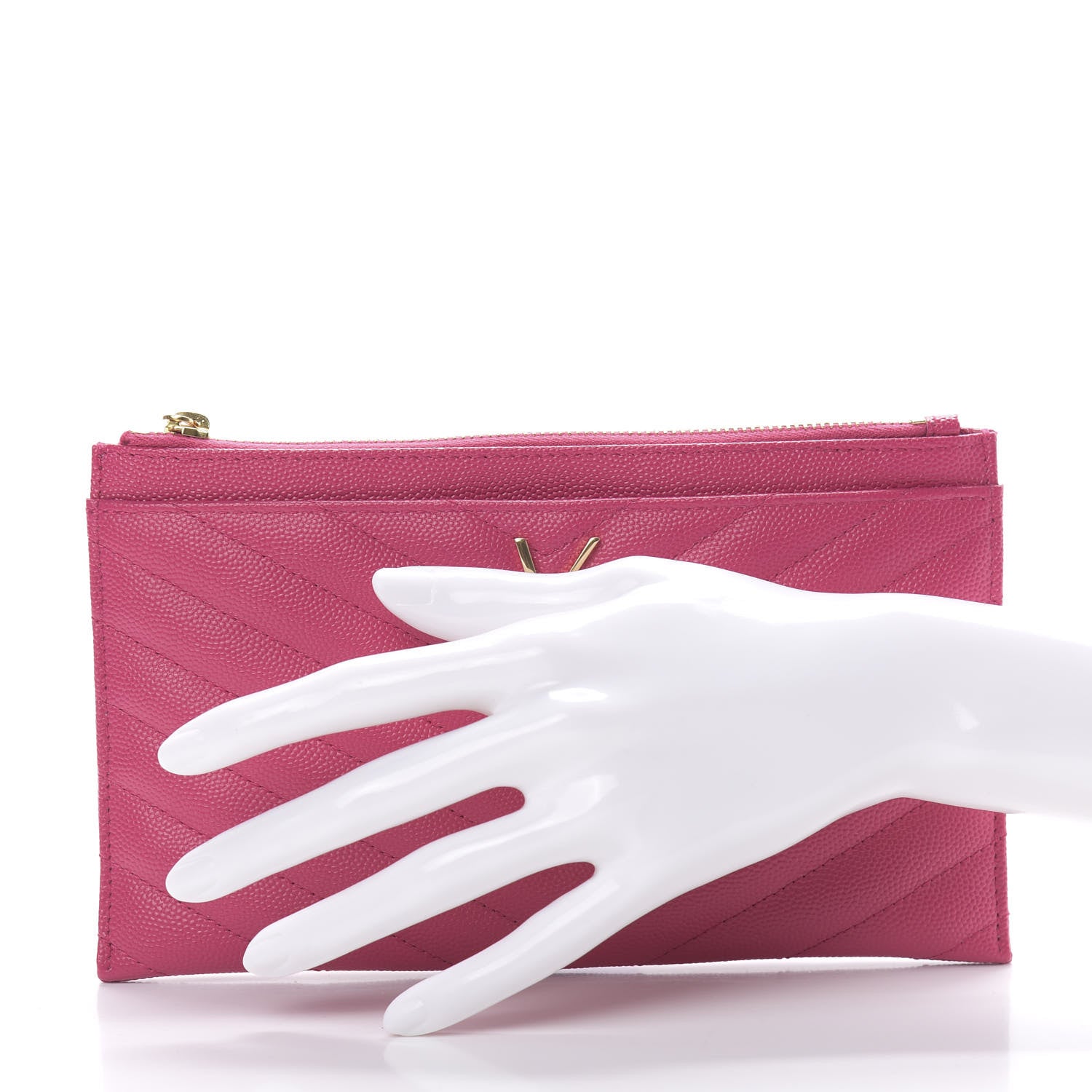 Saint Laurent Grain De Poudre Chevron Monogram Bill Pouch Bright Pink 1 of 7