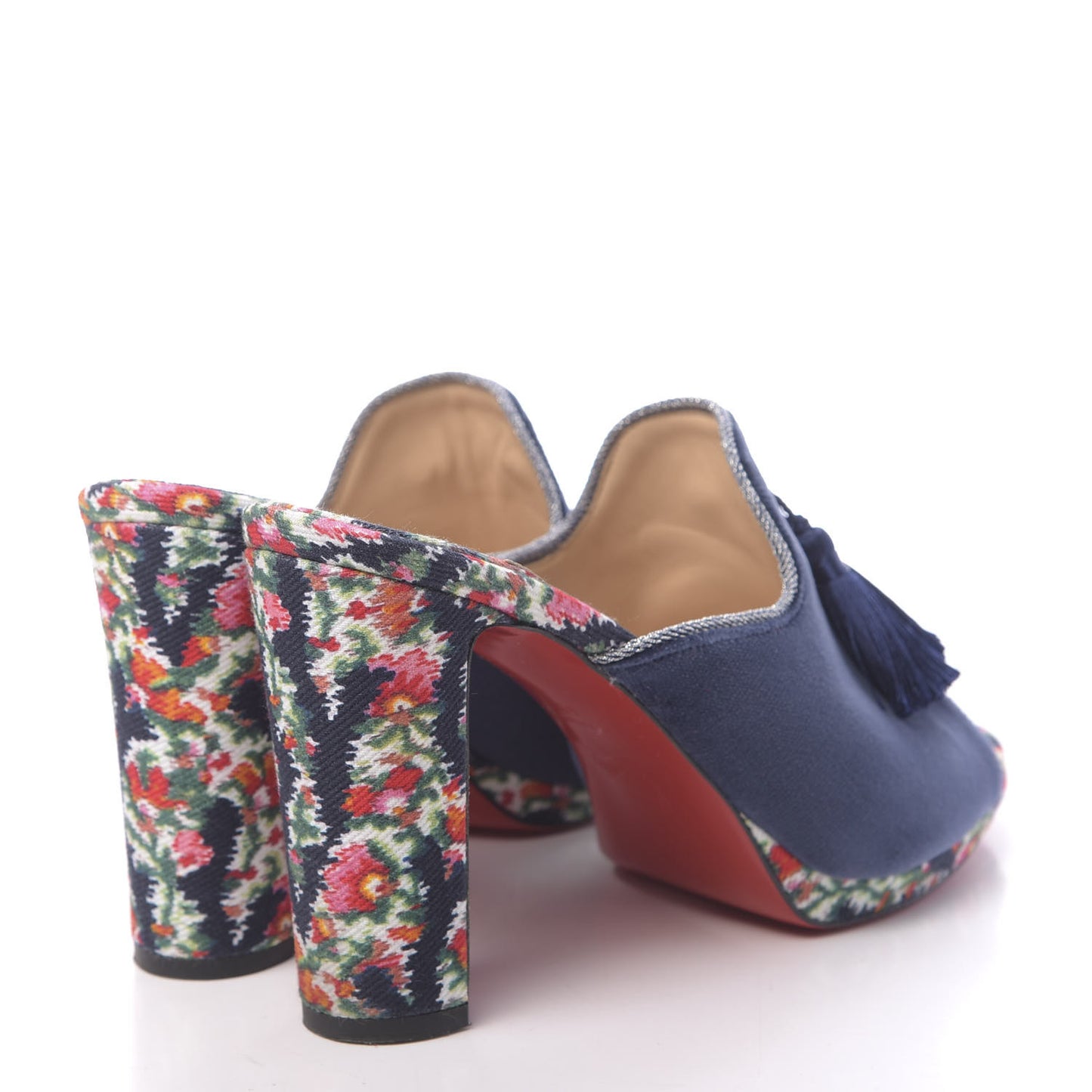 Velvet Cotton Denim Fiori Vienne 100 Slide Sandals 41 Multicolor Navy