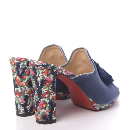 Christian Louboutin Velvet Cotton Denim Fiori Vienne 100 Slide Sandals 41 Multicolor Navy 4 of 10