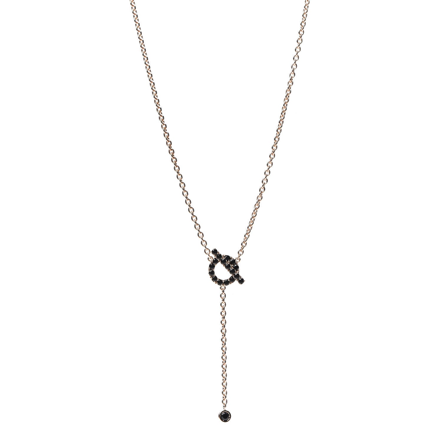 Hermes 18K Rose Gold Black Spinel Finesse Lariat Necklace 1 of 5