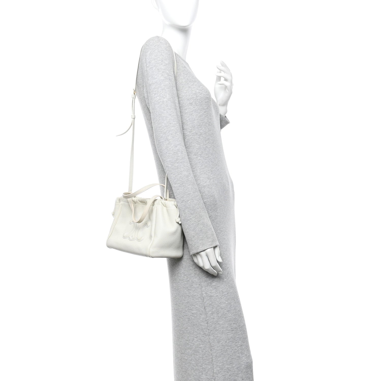 Celine Calfskin Cuir Small Triomphe Cabas Drawstring White 2 of 14
