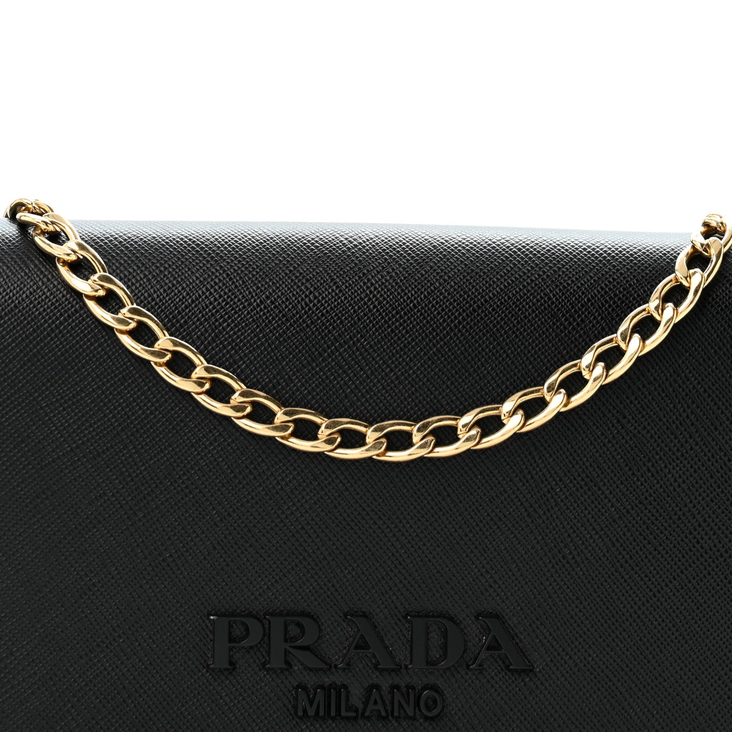 Saffiano Lux Monochrome Chain Wallet Black
