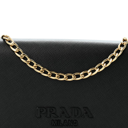 Prada Saffiano Lux Monochrome Chain Wallet Black 9 of 13