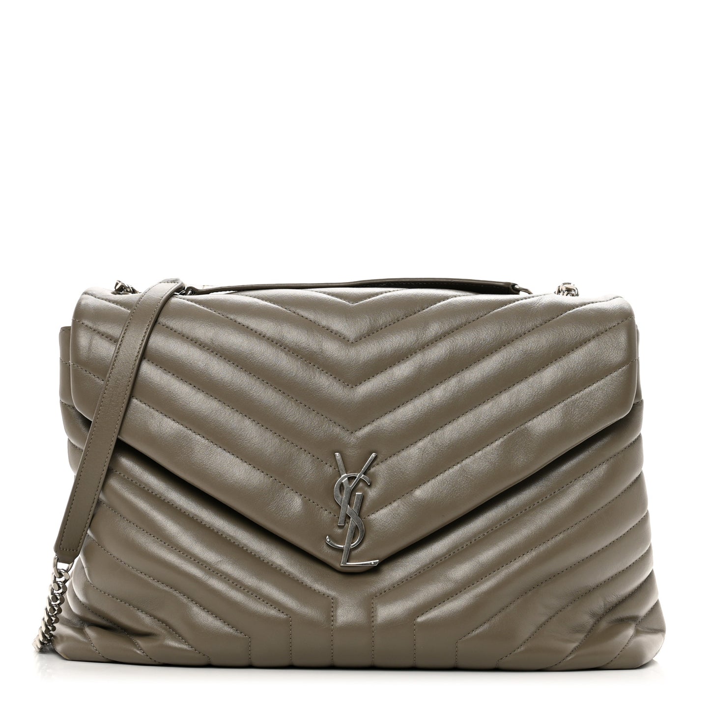 Calfskin Y Quilted Monogram Large Loulou Chain Satchel Storm