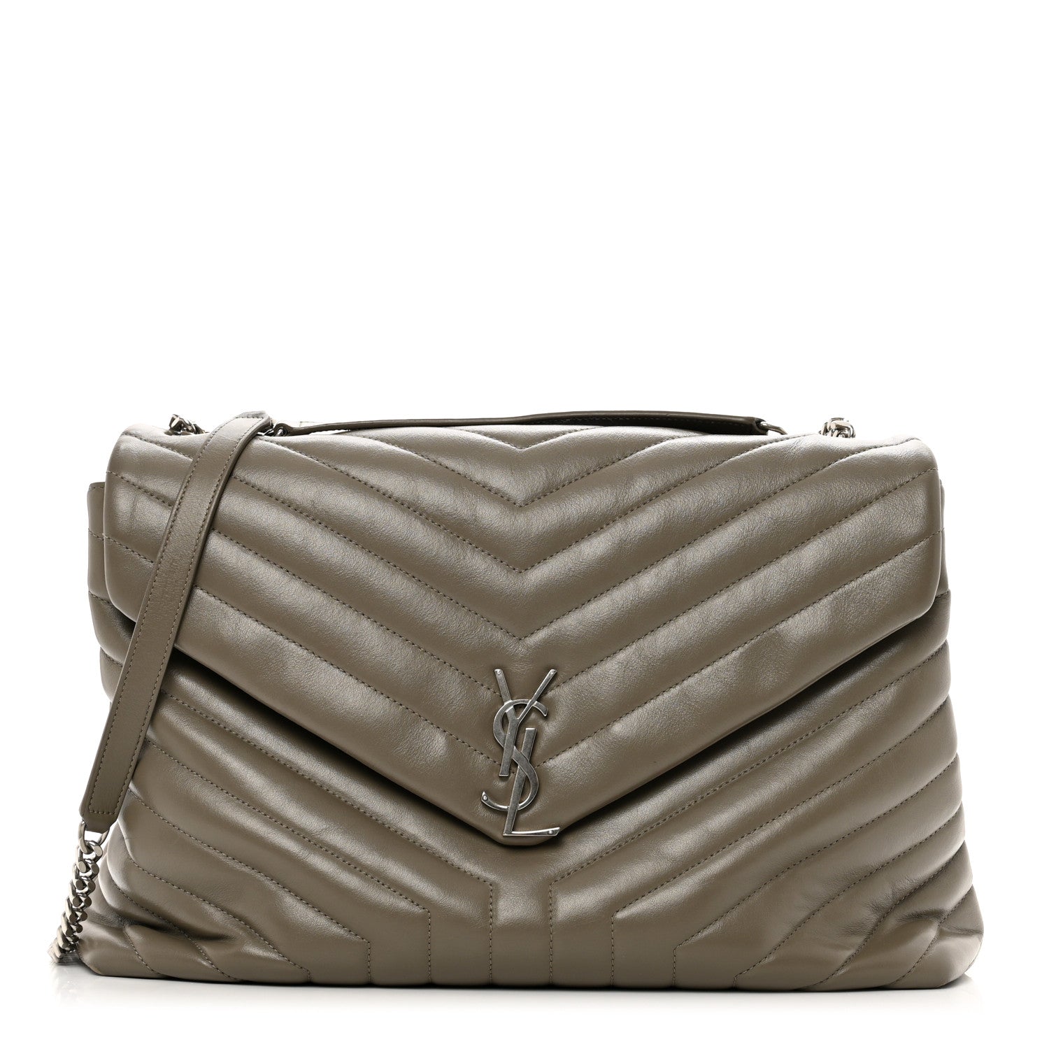 Saint Laurent Calfskin Y Quilted Monogram Large Loulou Chain Satchel Storm 1 of 10
